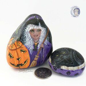 Halloween Painted Rocks - Hand Painted Stones - Two Halloween painted Rocks